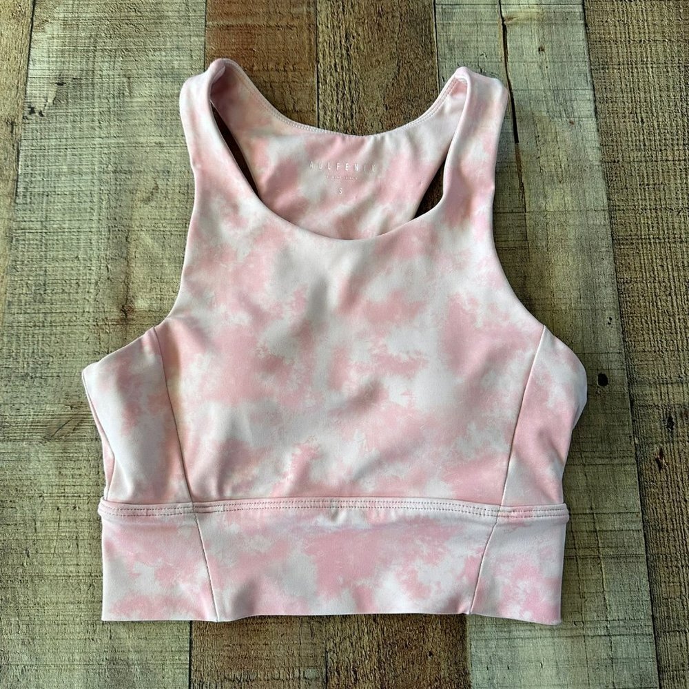 All fenix Womens Pink and White Tie Dye Workout Athletic Racerback Tank Top -S